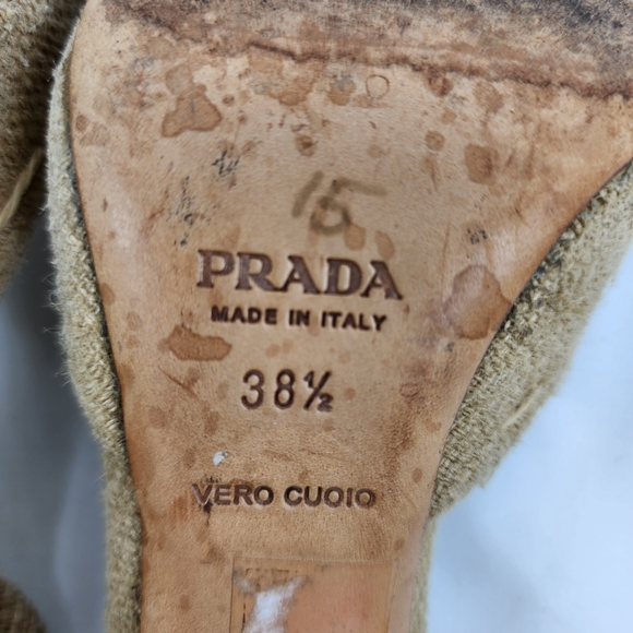 Prada Cream Tweed & Black Leather Round Toe Sling Back Heels Prada 38.5 US 8.5 - Picture 11 of 12